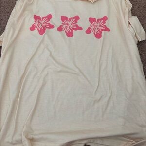 Cream T-Shirt with Pink Floral Design